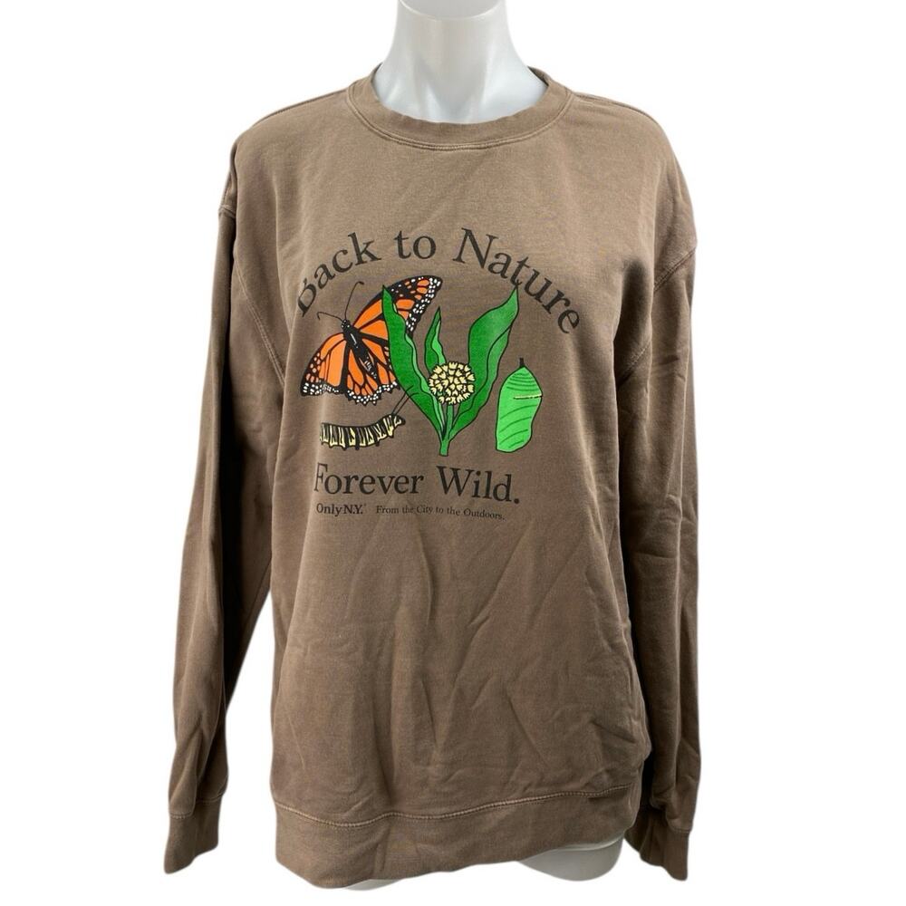 OnlyNY Women's Brown Graphic Print Butterfly Long Sleeve Sweatshirt Top Size L
